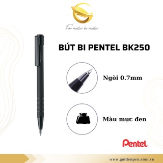 Bút Bi Bấm Pentel BK250 Ngòi 0.7mm | Đầu Bấm Thiết Kế Chắc Chắn | Mực Êm Trơn | Vỏ Đen Sang Trọng