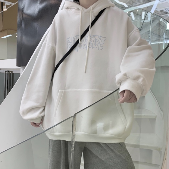 Áo Hoodie Dài Tay Dáng Rộng In Chữ Đơn Giản Thời Trang Hàn Quốc Dành Cho Nam Unisex Bigsize Hoodie