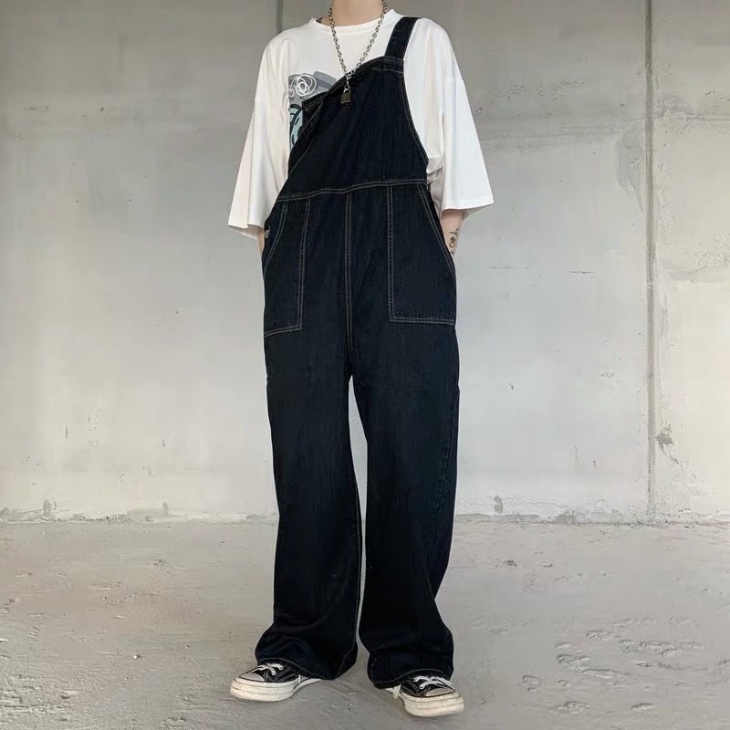 Quần yếm denim iMaodou ống rộng phong cách retro dễ phối đồ thời trang mùa thu cho nam
