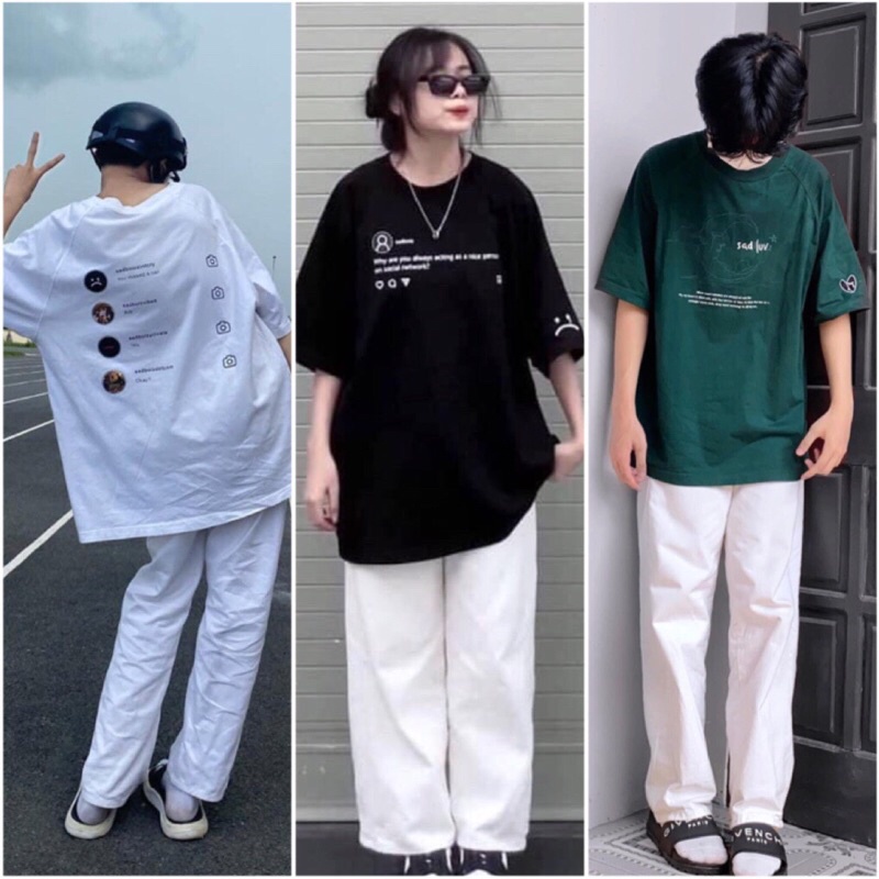 Sét Đồ Áo Thun Màu Đen + Quần Kaki Màu Trắng Ulzzang
