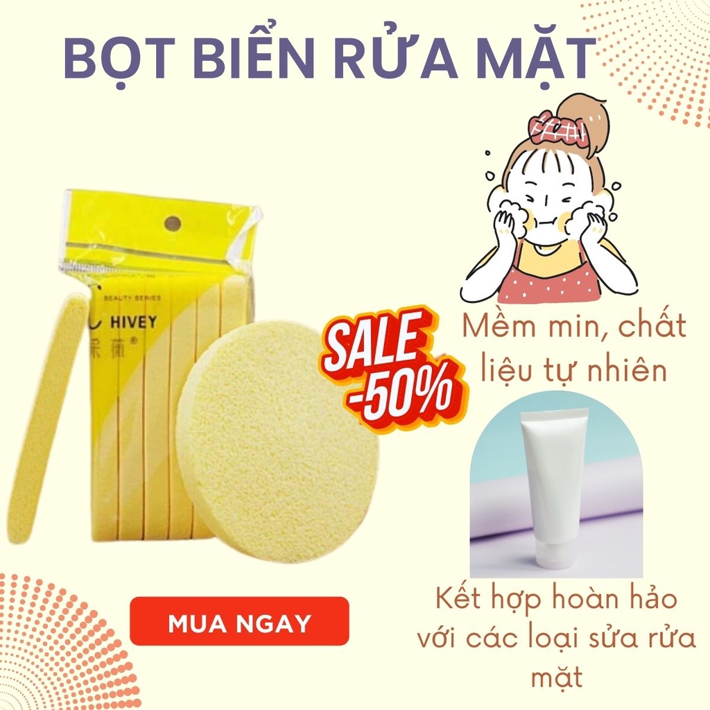 Bọt biển - Bông nở rửa mặt Chivey, miếng mút rửa mặt dạng nén,thành phần được làm từ 100% sợi thực vật