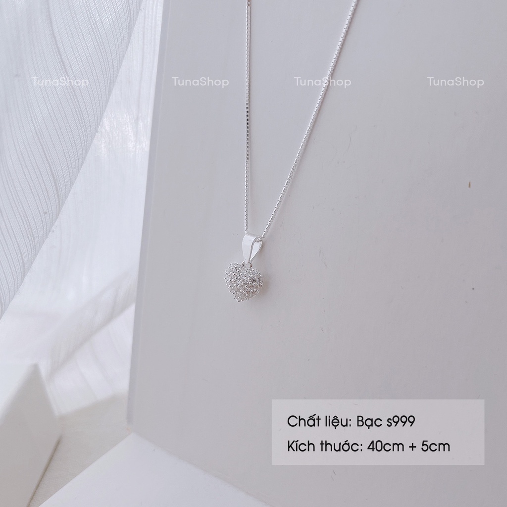 Dây chuyền Bạc gắn đá pha lê mặt trái tim, Vòng cổ đeo  Bạc cao cấp 𝐂𝐚𝐦 𝐤𝐞̂́𝐭 𝐜𝐡𝐮𝐚̂̉𝐧 𝐁𝐚̣𝐜 TUNA SILVER