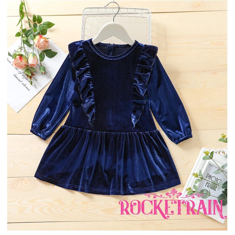 ❉Aq♥Đầm Nhung DàI Tay MàU SắC Đơn GiảN Cho Bé