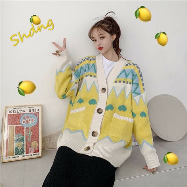 (Có sẵn) Áo khoác len thu đông sắc màu ulzzang áo len dệt kim dáng rộng phong cách Hàn