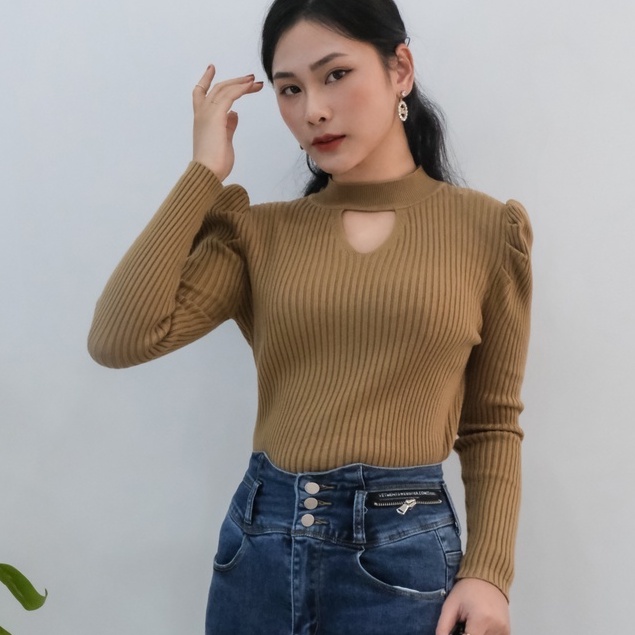 Áo len tăm dài tay, Áo len DAISY kiểu khoét ngực nhiều màu sắc AL079