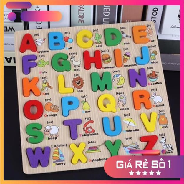 [ XẢ KHO] Combo 2 bảng gỗ song ngữgồm chữ cái in hoa và chữ thường giúp trẻ nhận biết ngôn ngữ sớm