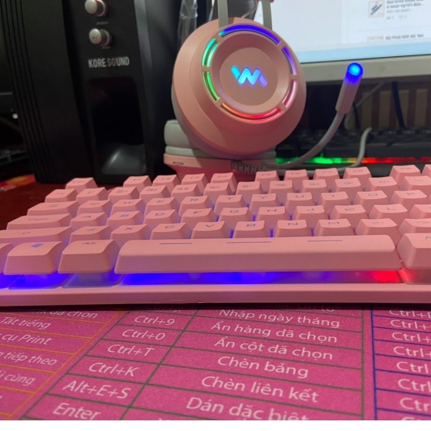 Combo Phím Giả Cơ + Chuột Không Dây Dareu + Tai Nghe Gaming Chính Hãng + Bàn di 30*80 - Full Màu Hồng