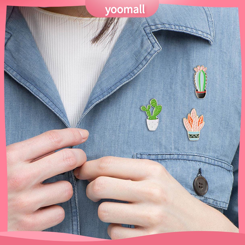 YOML✔3Pcs/Set Cartoon Cactus Plant Enamel Badge Brooch Pin Clothes Jewelry Decor