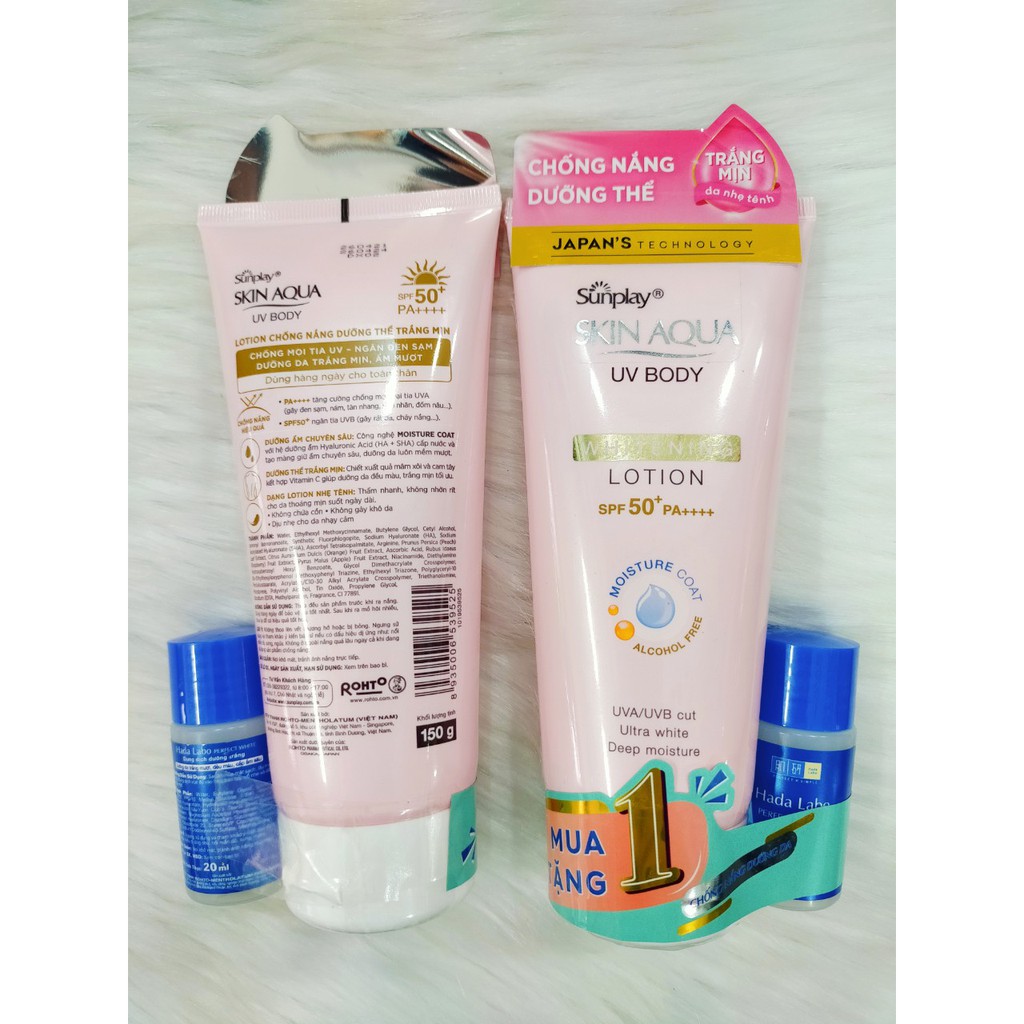 KEM CHỐNG NẮNG DƯỠNG THỂ TRẮNG MỊN SUNPLAY SKIN AQUA UV BODY WHITENING LOTION SPF 50+ PA++++ (150G)