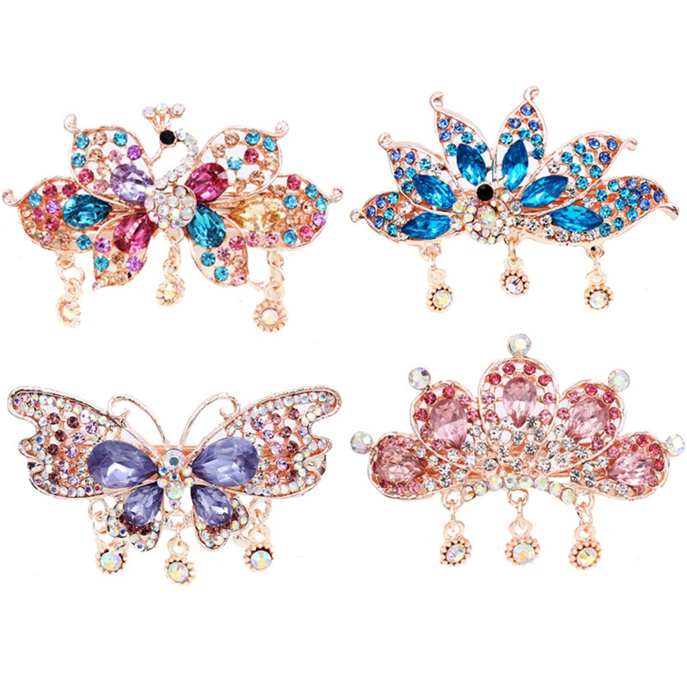 Kẹp tóc hình hoa/ bướm đính đá lấp lánh phong cách thanh lịch