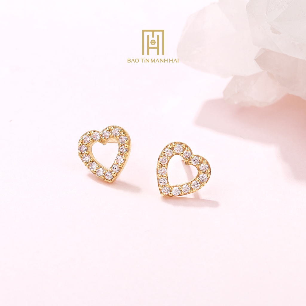 Bông tai nữ đính đá vàng 10k trái tim BLD10K21 Bảo Tín Mạnh Hải