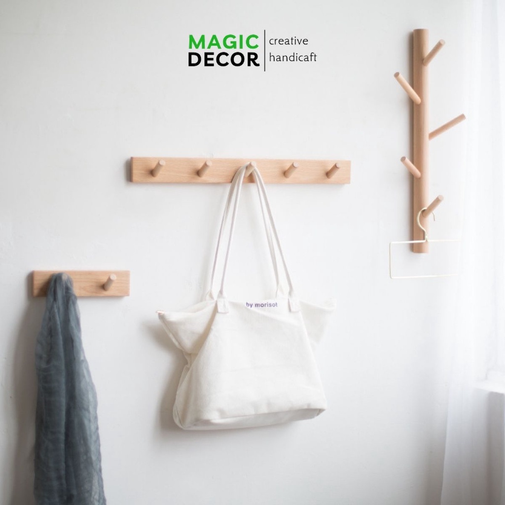 Móc treo quần áo gỗ gắn tường, móc treo đồ decor trang trí chịu lực cực tốt - Magichomedecor