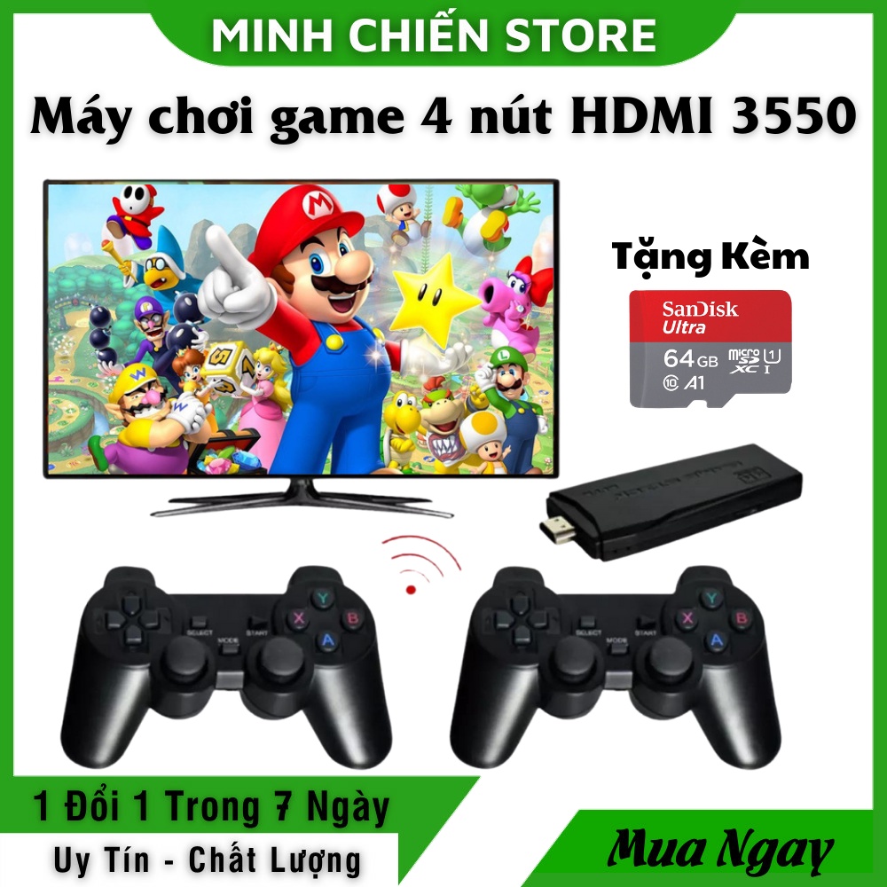 Máy chơi game Stick 4K Tặng kèm thẻ nhớ 3550 trò + 20 trò mới độc quyền, kết nối không dây game 4 ~ 6 nút, PS1/GBA