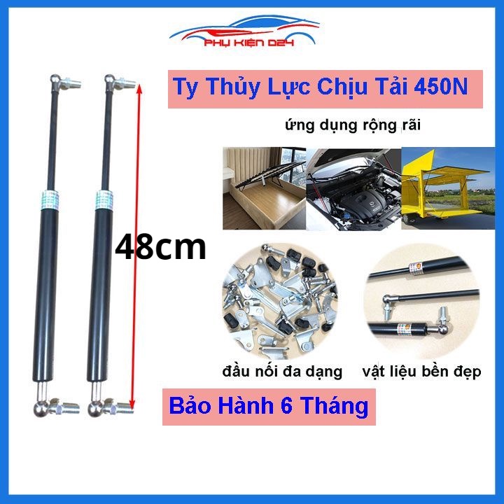 [450N-48cm] Bộ 2 chiếc ty cốp ô tô thanh thủy lực chống cửa chiều dài 48cm chịu tải 45kg-450N đầu kết nối đa dạng