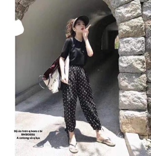 Bộ áo trơn quần bom chấm bi (BN/HS)