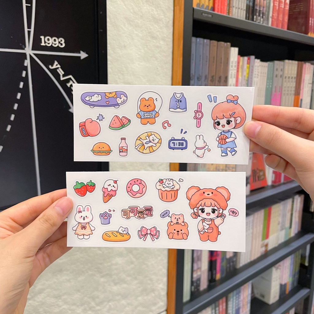 1 Tấm Sticker PET Chống Thấm Nước Họa Tiết Hoạt Hình Dễ Thương Để Trang Trí Nhật Ký