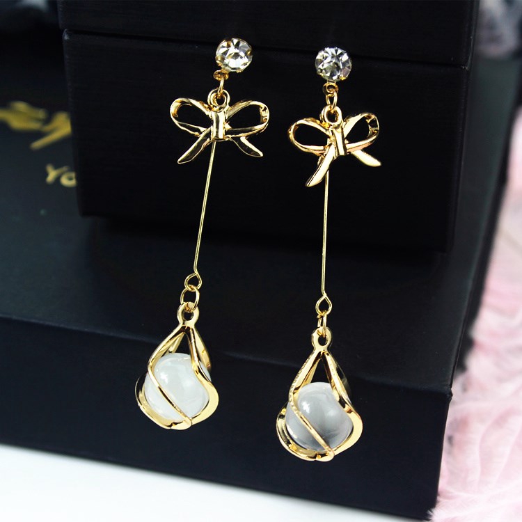 Bông Tai Mạ Bạc 925 Hình Nơ Đính Đá Pha Lê Sang Trọng