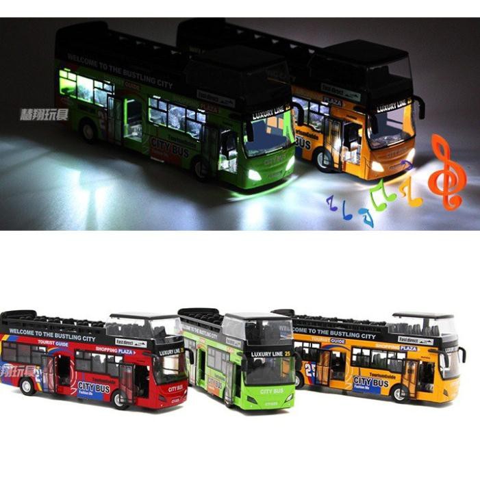 Mô hình ô tô xe buýt 2 tầng bằng sắt đồ chơi trẻ em tỉ lệ 1:32 có âm thanh và đèn khi mở cửa hàng Quảng Châu