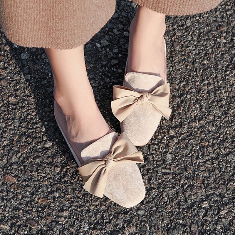 Giày bít mũi IELGY đính nơ phong cách Hàn Quốc cho nữ