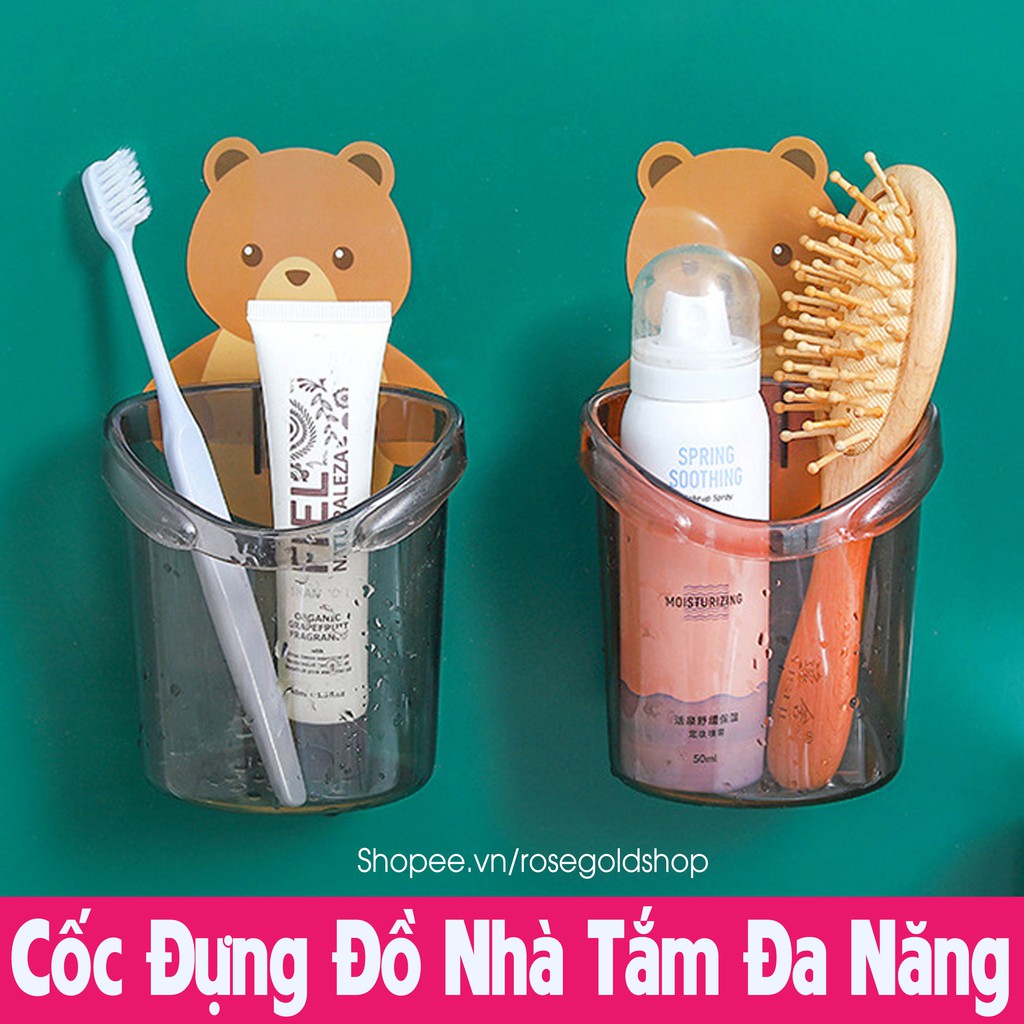 Cốc Dán Tường Hình Gấu Nâu Dễ Thương - Cốc Đựng Đồ Nhà Tắm Đa Năng Có Lỗ Thoát Nước Đảm Bảo Sạch Sẽ