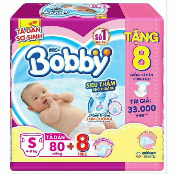 {Hà Nội}( Cộng 8 miếng ) Bỉm Bobby dán size Xs72, S80, M76, Xl62, Xxl56