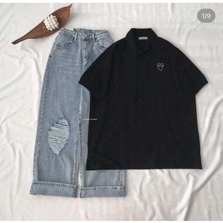 Quần Jean Nữ Ống Rộng JEM CLOSET Rách Gối Quần Bò Nữ Ống Đứng SYDY Hàn Quốc Màu Xanh Nhạt Phong Cách Trẻ Trung 2472