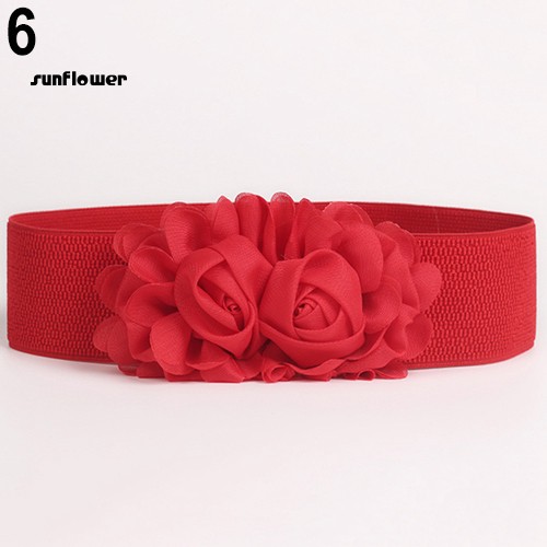 Thắt Lưng Nữ Bản Rộng Co Giãn Màu Trơn Phối Hoa Thời Trang