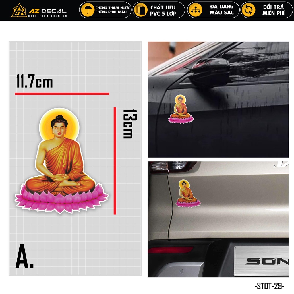 Tem Dán Xe Ô Tô Phật Pháp | STOT-29 | Sticker Decal Dán Sườn Kính Lái Cản Sau Xe Hơi Oto Chống Nước Bền Màu