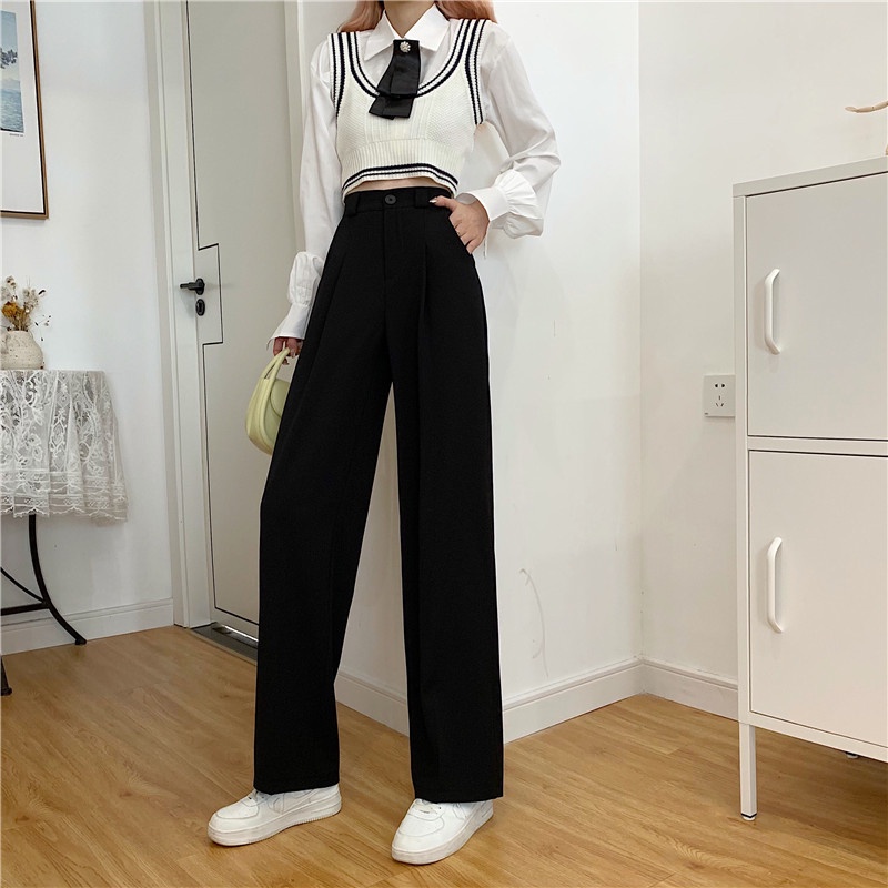 Xiaozhainv Quần Ống Rộng Lưng Cao Phong Cách Retro Hàn Quốc 3 Màu Lựa Chọn | BigBuy360 - bigbuy360.vn