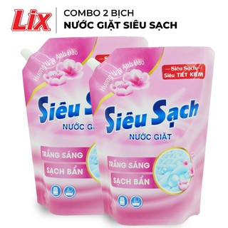 Combo 2 Túi nước giặt Lix Siêu Sạch hương hoa anh đào 2.4Kg / Túi - Siêu sạch, siêu tiết kiệm
