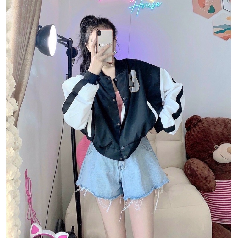 Áo khoác lửng croptop bomber dù 2 lớp sọc tay không nón unisex ulzzang nam nữ