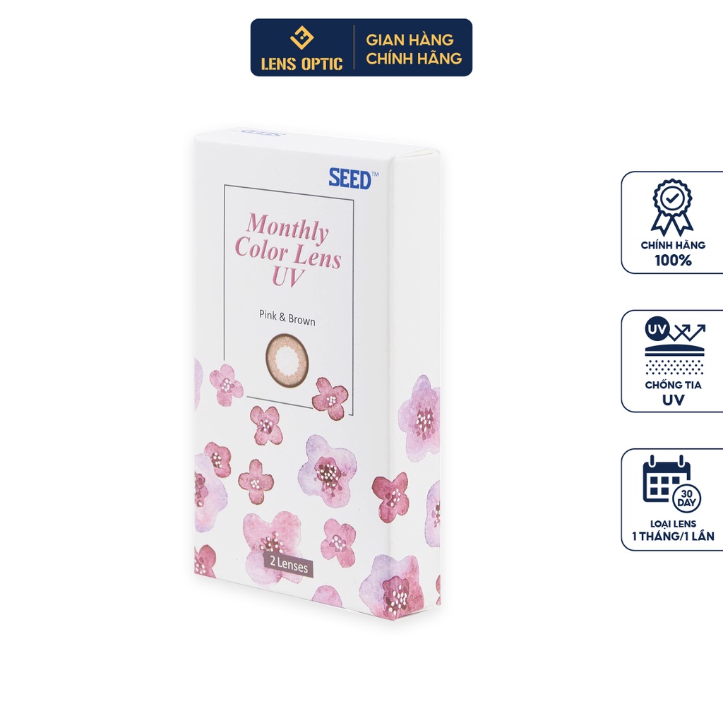 Kính áp tròng 1 tháng SEED có màu Pink Brown có độ cho mắt cận - Lens Optic