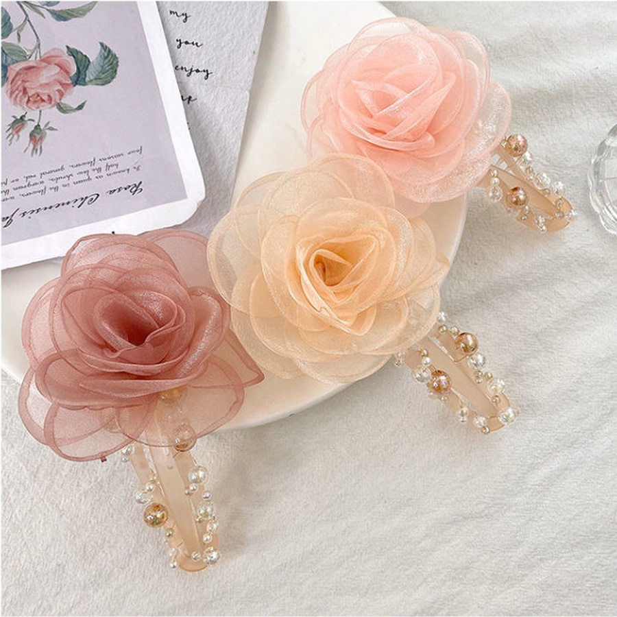 Kẹp Tóc Hình Hoa Phối Lưới Cỡ Lớn Thời Trang Hàn Quốc Cho Nữ