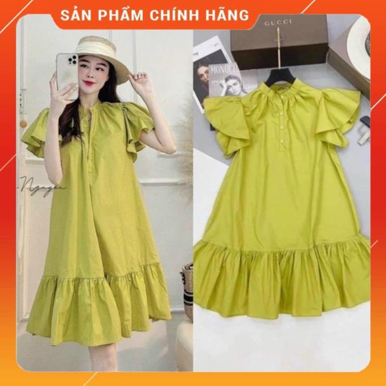 Váy Bầu cổ đức ,tay bèo,dáng xuông đuôi cá xoè ,siêu xinh☘tiểu thư,phù hợp các mẹ mặc đi chơi,đi làm 🍀freesize 43-68kg
