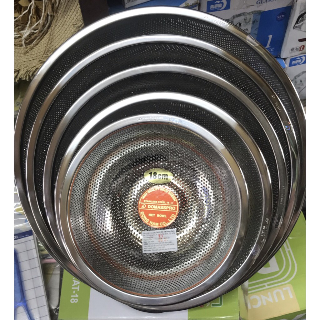 Rổ inox Đông Nam các cỡ 18cm, 21cm, 24cm, 27cm, 30cm siêu bền đẹp