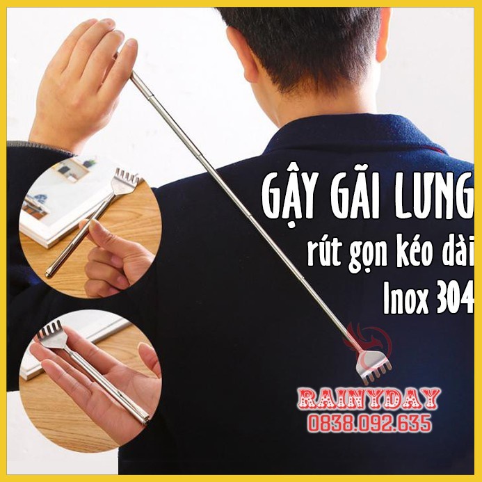 Cây gậy gãi ngứa lưng inox 304 rút gọn kéo dài nhỏ gọn tiện lợi [ LOẠI 1 ]