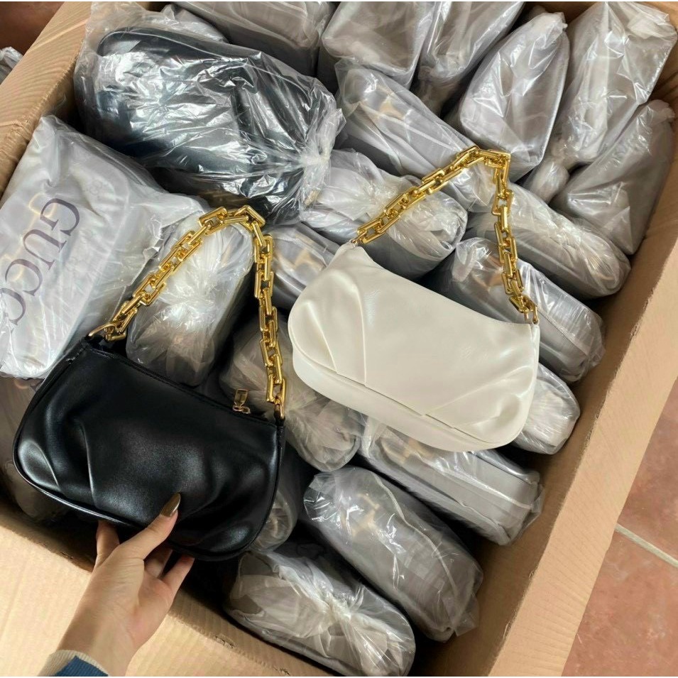 Túi Kẹp Nách, Túi Xách Nữ Đeo Chéo Phối Xích Da Trơn Mềm Phong Cách Hàn Quốc M33