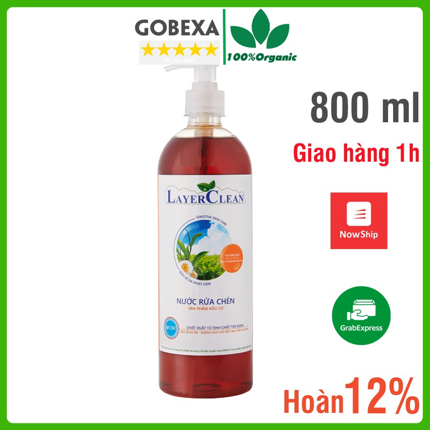 Nước rửa chén hữu cơ Layer Clean 800ml an toàn cho bé, layerclean hữu cơ