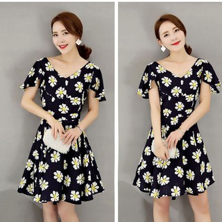 ( kèm ảnh thật ) Đầm xòe tay cánh tiên họa tiết hoa màu đen size F-51031-984417