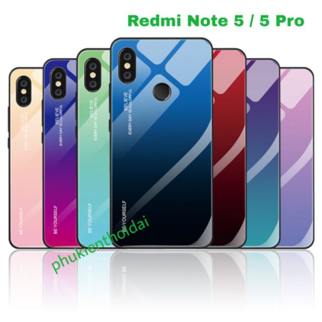 Ốp lưng kính đa sắc cho Xiaomi Redmi Note 5 / 5 Pro - Mặt kính viền dẻo để dễ