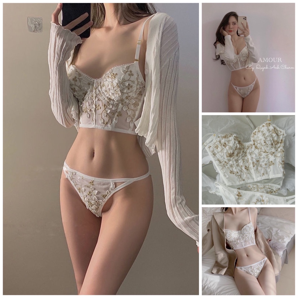 Set bra ren có đệm ngực phong cách lãng mạn (SP412)_sẵn hàng_freeship