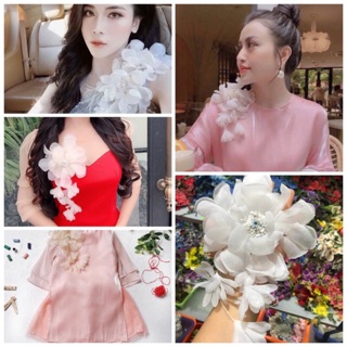 Hoa voan hàn đính váy áo, cài áo hàng loại 1 bông to siêu xinh