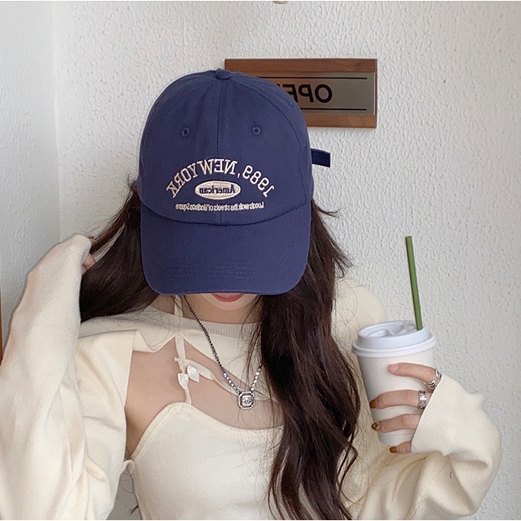 Mũ lưỡi trai vải mềm thêu chữ phong cách retro Hàn Quốc