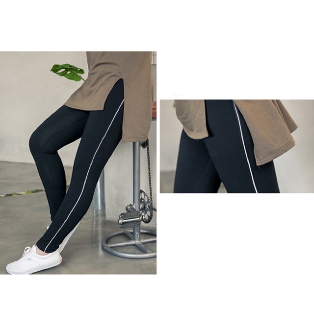 Quần legging big size viền kẻ sọc trắng có túi size đại 60-110kg