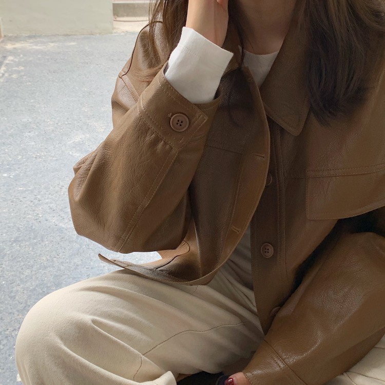 Áo khoác da Latte Leather Jacket CÓ HÌNH THẬT style Hàn Quốc