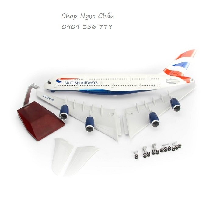 Máy bay mô hình tĩnh A380 British Airways 47cm có bánh xe và đèn led