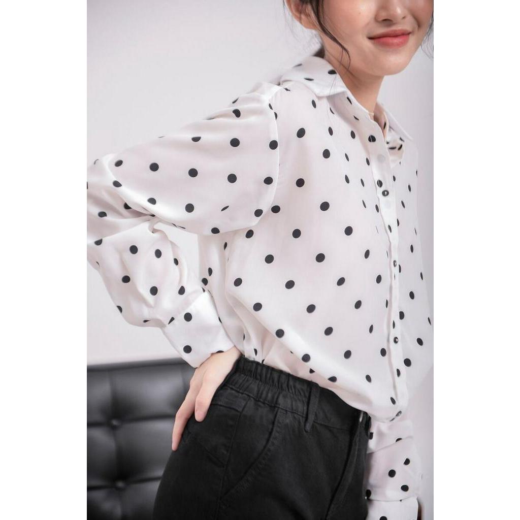 Sơ mi chấm bi basic chất thô 1 màu Aholic SM395
