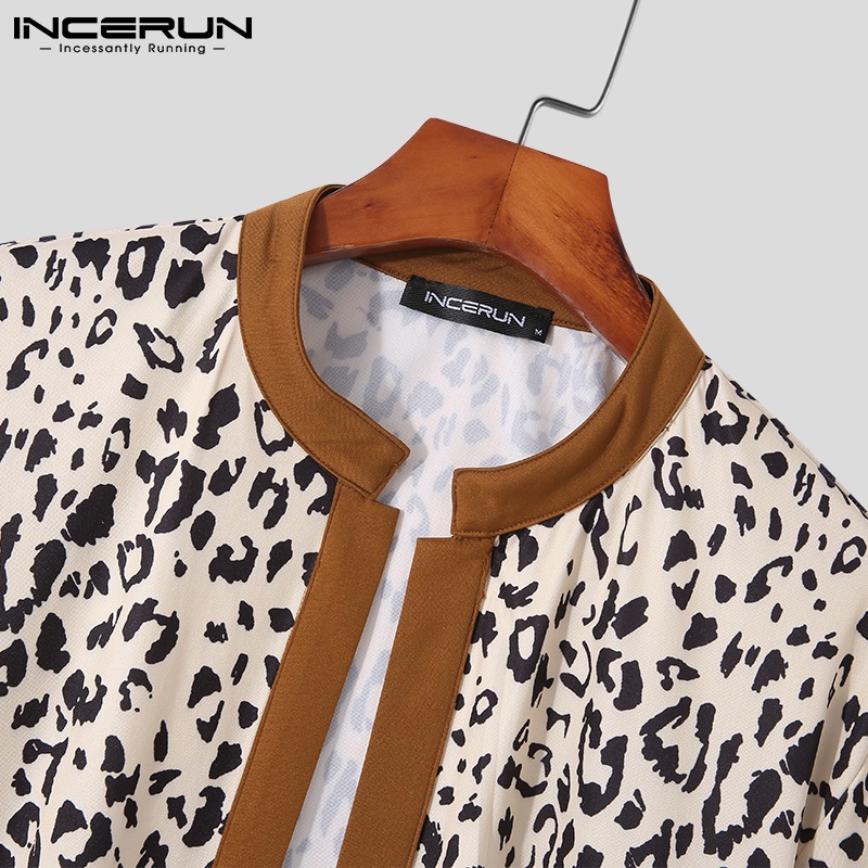 Set áo cardigan và quần ngắn INCERUN họa tiết da báo thời trang mùa hè cá tính cho nam