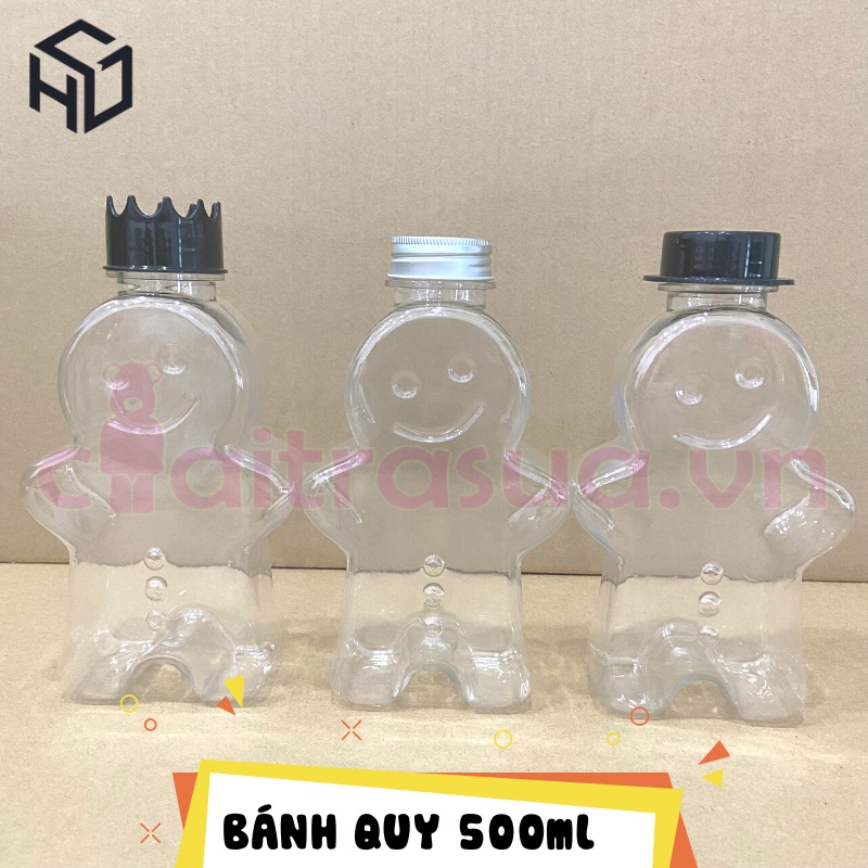 Giá Sỉ: Thùng 70 chai nhựa PET Nhân vật Cao Cấp Mẫu Hình Bánh Quy Gừng 500ML Cho Mùa Noen
