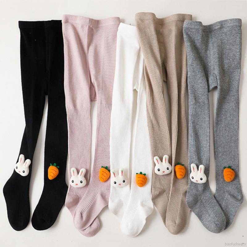 Quần legging vải cotton dệt kim họa tiết thỏ và củ cà rốt dễ thương cho bé gái